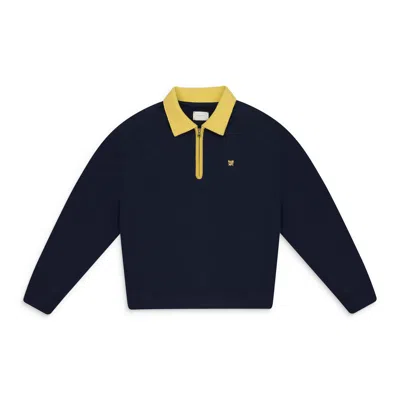 Aimé Leon Dore Navy Crest Quarter Zip Sweater In Blue