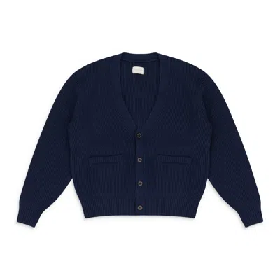 Aimé Leon Dore Navy Waffle Knit Cardigan In Blue