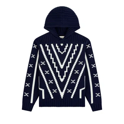 Pre-owned Aimé Leon Dore Nordic Knit Hoodie 'navy Blazer' | Blue | Men's Size Xs