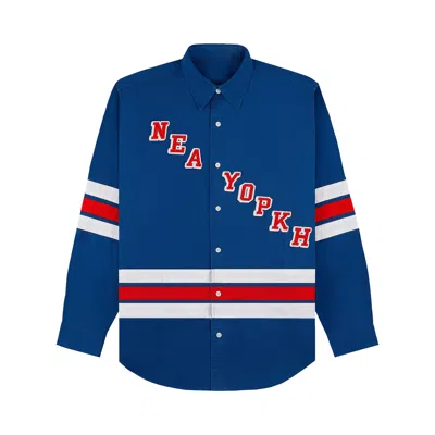 Pre-owned Aimé Leon Dore Ny Appliqué Overshirt 'navy Peony' | Blue | Men's Size S