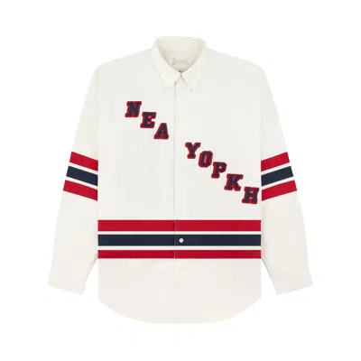 Pre-owned Aimé Leon Dore Ny Appliqué Overshirt 'pristine' | Cream | Men's Size Xxl In White