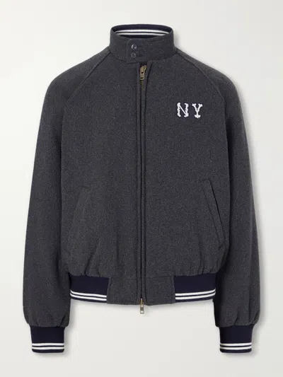 Aimé Leon Dore Ny Highlanders Logo-embroidered Wool-blend Varsity Jacket In Gray