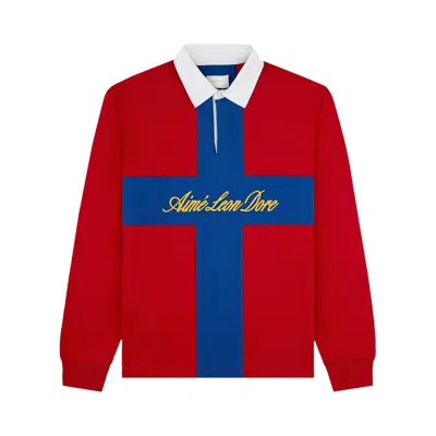 Pre-owned Aimé Leon Dore Paneled Sail Rugby 'equestrian Red' | Men's Size M