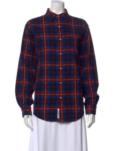 Pre-owned Aimé Leon Dore Plaid Print Long Sleeve Button-up Top In Blue