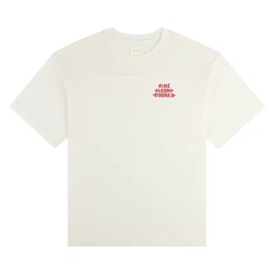Pre-owned Aimé Leon Dore Pointelle Stacked Logo Tee 'coconut Milk' | White | Men's Size Xl