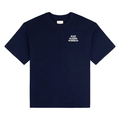 Pre-owned Aimé Leon Dore Pointelle Stacked Logo Tee 'naval Academy' | Blue | Men's Size M