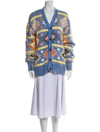 Pre-owned Aimé Leon Dore Printed V-neck Sweater In Blue