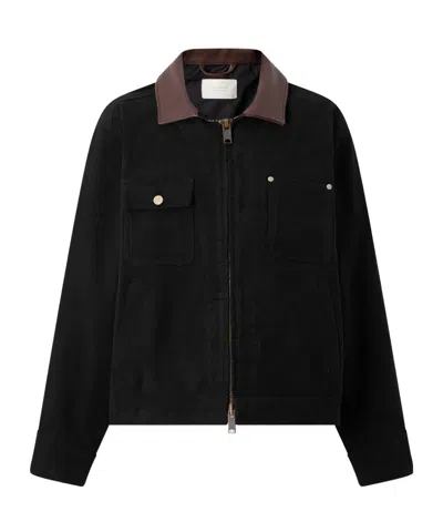 Aimé Leon Dore Ranch Leather-trimmed Cotton-canvas Jacket In Black