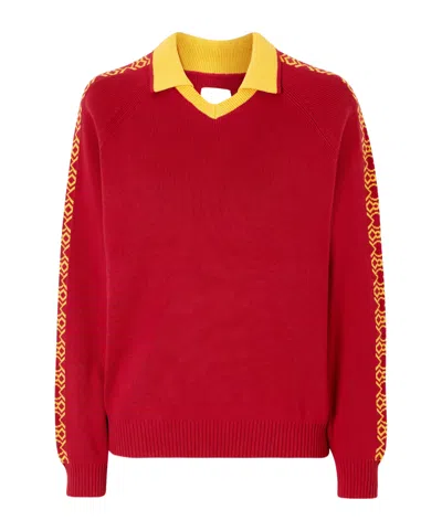 Aimé Leon Dore Ribbed-knit Cotton Polo Sweater In Red