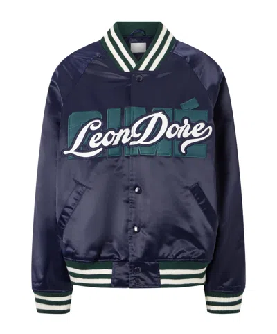 Aimé Leon Dore Logo-embroidered Satin Padded Varsity Jacket In Blue