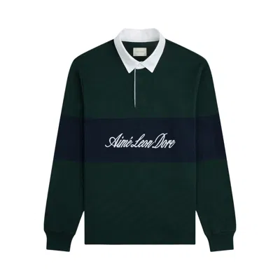 Pre-owned Aimé Leon Dore Script Paneled Rugby 'pine Grove' | Green | Men's Size L