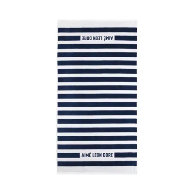 Pre-owned Aimé Leon Dore Striped Beach Towel 'bright White/navy Blazer' | Blue | Men's Size Onesize