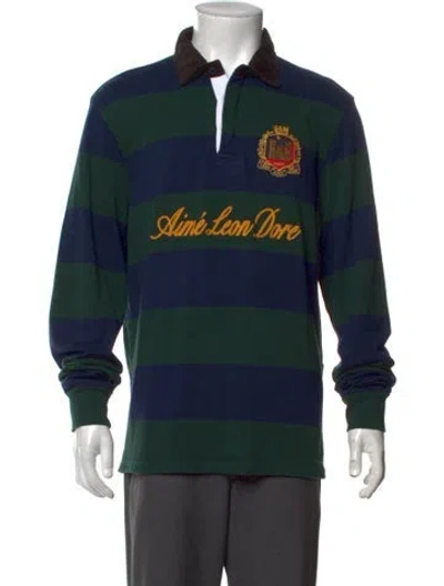 Pre-owned Aimé Leon Dore Striped Collar Polo Shirt In Green