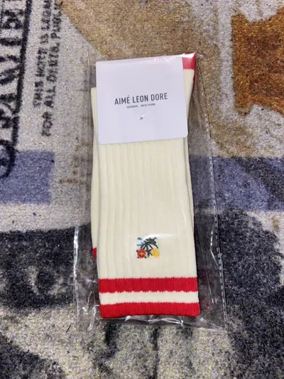 Pre-owned Aimé Leon Dore Striped Crest Sock Red In Multicolor