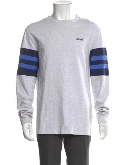 Pre-owned Aimé Leon Dore Striped Crew Neck Sweatshirt In Gray