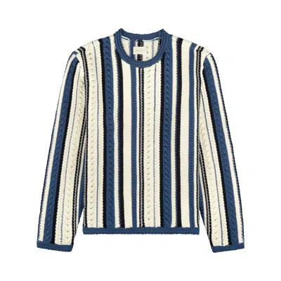 Pre-owned Aimé Leon Dore Striped Eyelet Crewneck Sweater 'white/blue' | Men's Size M