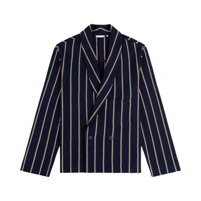 Pre-owned Aimé Leon Dore Striped Jacquard Shawl Collar Jacket 'sky Captain' | Blue | Men's Size M