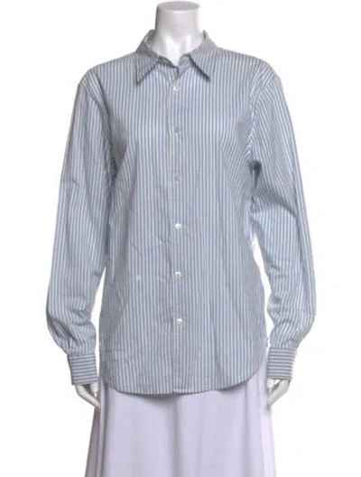 Pre-owned Aimé Leon Dore Striped Long Sleeve Button-up Top In Blue