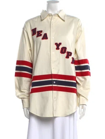 Pre-owned Aimé Leon Dore Striped Long Sleeve Button-up Top In Neutral
