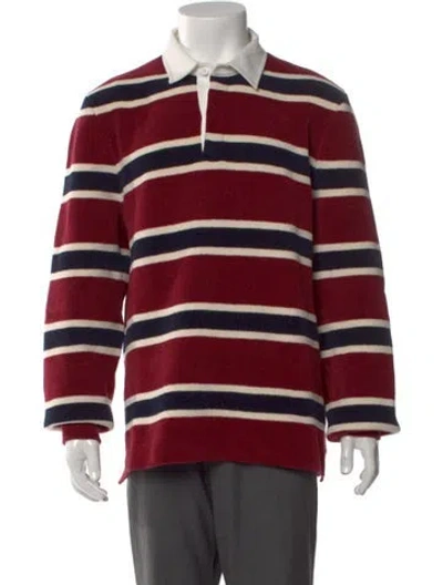 Pre-owned Aimé Leon Dore Striped Mock Neck Polo Sweater In Red