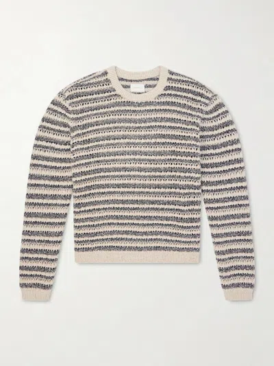Aimé Leon Dore Striped Open-knit Cotton-blend Sweater In Gray