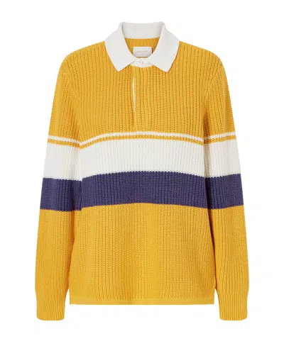 Aimé Leon Dore Striped Ribbed-knit Cotton Polo Shirt In Yellow