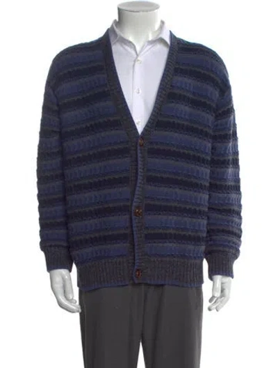 Pre-owned Aimé Leon Dore Striped V-neck Cardigan In Blue