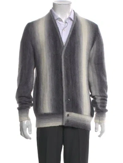 Pre-owned Aimé Leon Dore Striped V-neck Cardigan In Gray