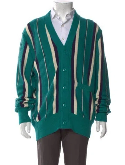 Pre-owned Aimé Leon Dore Striped V-neck Cardigan In Green