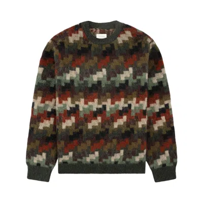 Pre-owned Aimé Leon Dore Surplus Houndstooth Crewneck Sweater 'green Camo' | Brown | Men's Size S