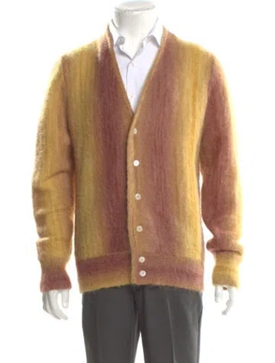 Pre-owned Aimé Leon Dore Tie-dye Print V-neck Cardigan In Yellow