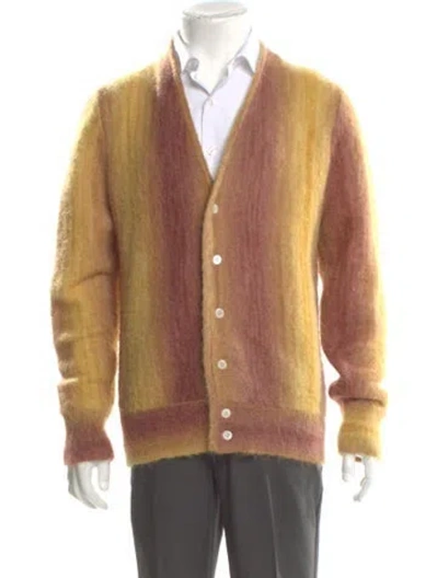 Pre-owned Aimé Leon Dore Tie-dye Print V-neck Cardigan In Yellow
