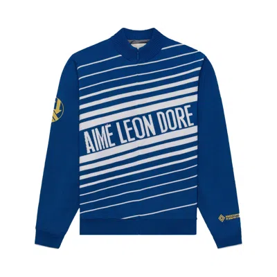Pre-owned Aimé Leon Dore Windstopper Striped Knit Cycling Jersey By Gore-tex Labs 'navy Peony' | Blue | Men's