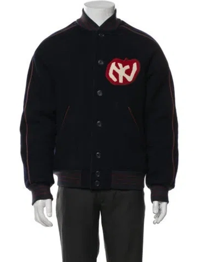 Pre-owned Aimé Leon Dore Wool Graphic Print Varsity Jacket In Blue