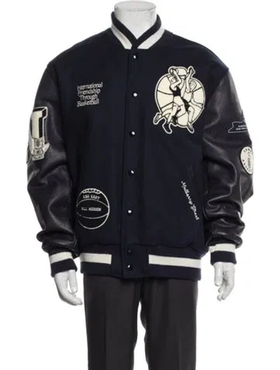 Pre-owned Aimé Leon Dore Wool Graphic Print Varsity Jacket In Blue