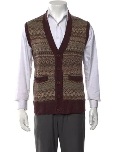 Pre-owned Aimé Leon Dore Wool Patterned Cardigan In Brown