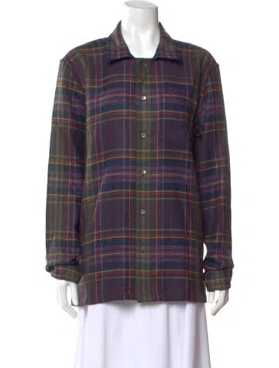 Pre-owned Aimé Leon Dore Wool Plaid Print Button-up Top In Purple