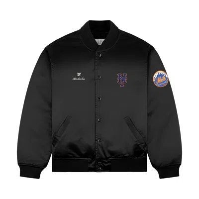 Pre-owned Aimé Leon Dore X New York Mets Satin Varsity Jacket 'jet Black' | Men's Size Xl