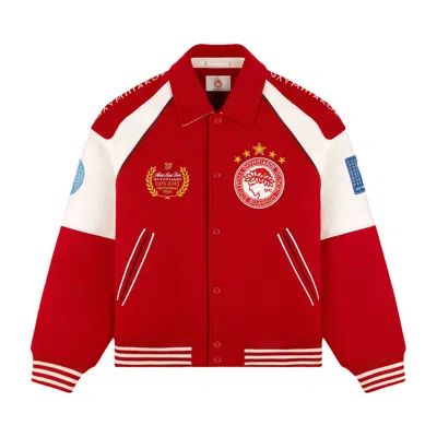 Pre-owned Aimé Leon Dore X Olympiacos F.c. Varsity Jacket 'adrenaline Rush' | Red | Men's Size Xs
