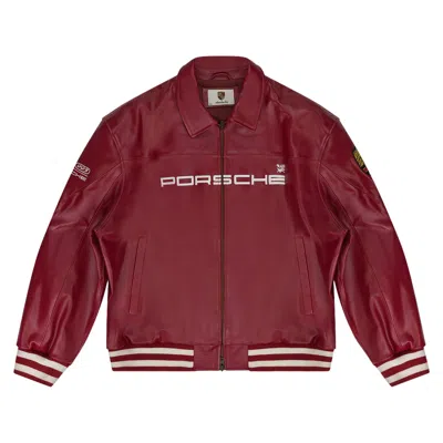 Pre-owned Aimé Leon Dore X Porsche 993 Turbo Leather Club Jacket 'tango Red' | Men's Size Xxl