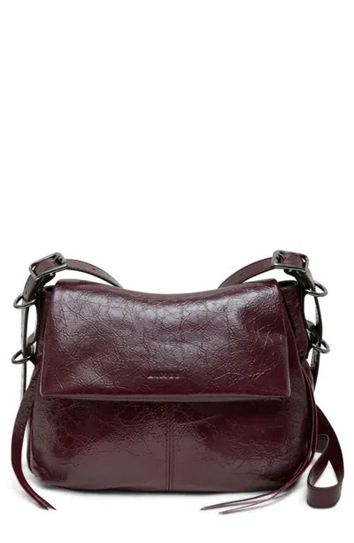 Aimee Bali Double Entry Leather Crossbody Bag In Burgundy
