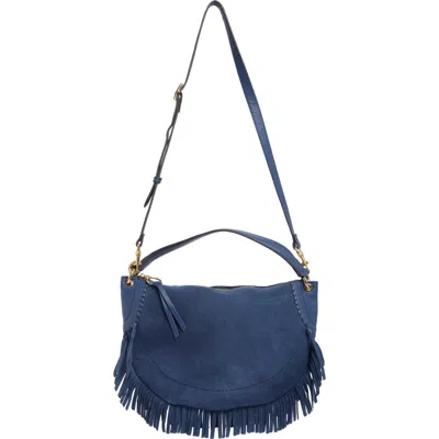 Aimee Dante Fringe Leather Shoulder Bag In Indigo Suede