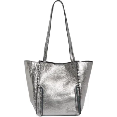 Aimee Edge Mini Suede Tote In Pewter Metallic