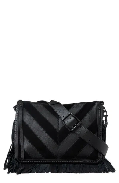 Aimee Famous Fringe Large Leather Crossbody In Black