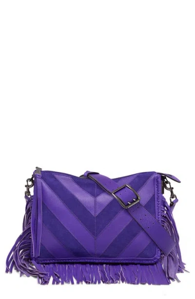 Aimee Famous Fringe Large Leather Crossbody In Purple