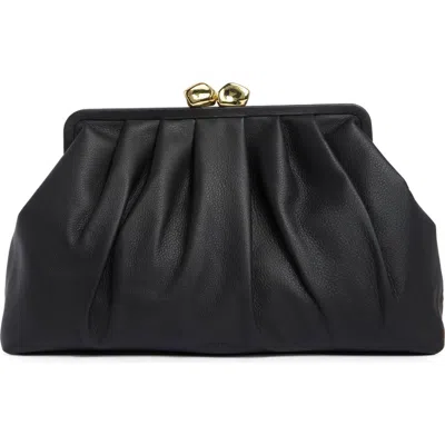 Aimee Frame Xl Leather Clutch In Black