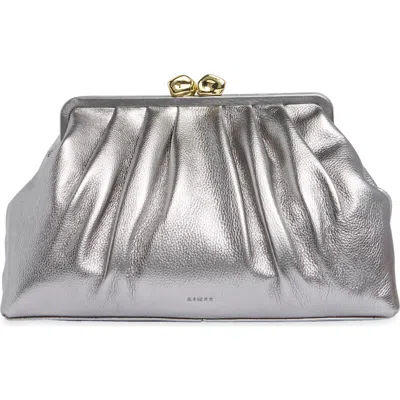 Aimee Frame Xl Leather Clutch In Pewter