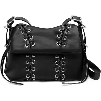 Aimee Lace-up Double Entry Crossbody In Black