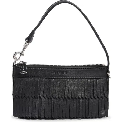 Aimee Metro Leather Wristlet In Black Fringe