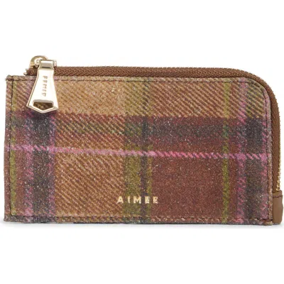Aimee Metro Zip Card Case In Plaid Leather